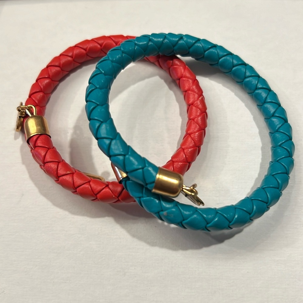 Vintage Sixty Six Alex And Ani Red and Blue Braided Leather Wrap Bracelets 10"